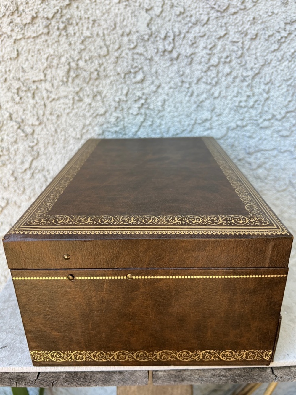 Vintage Mele Classic Brown Jewelry Box Storage Organizer Filigree Gold Accents - Picture 6 of 10